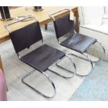 ATTRIBUTED TO MIES VAN DER ROHE MR STYLE CHAIRS, a pair, vintage 20th century leather seats, 85cm H.