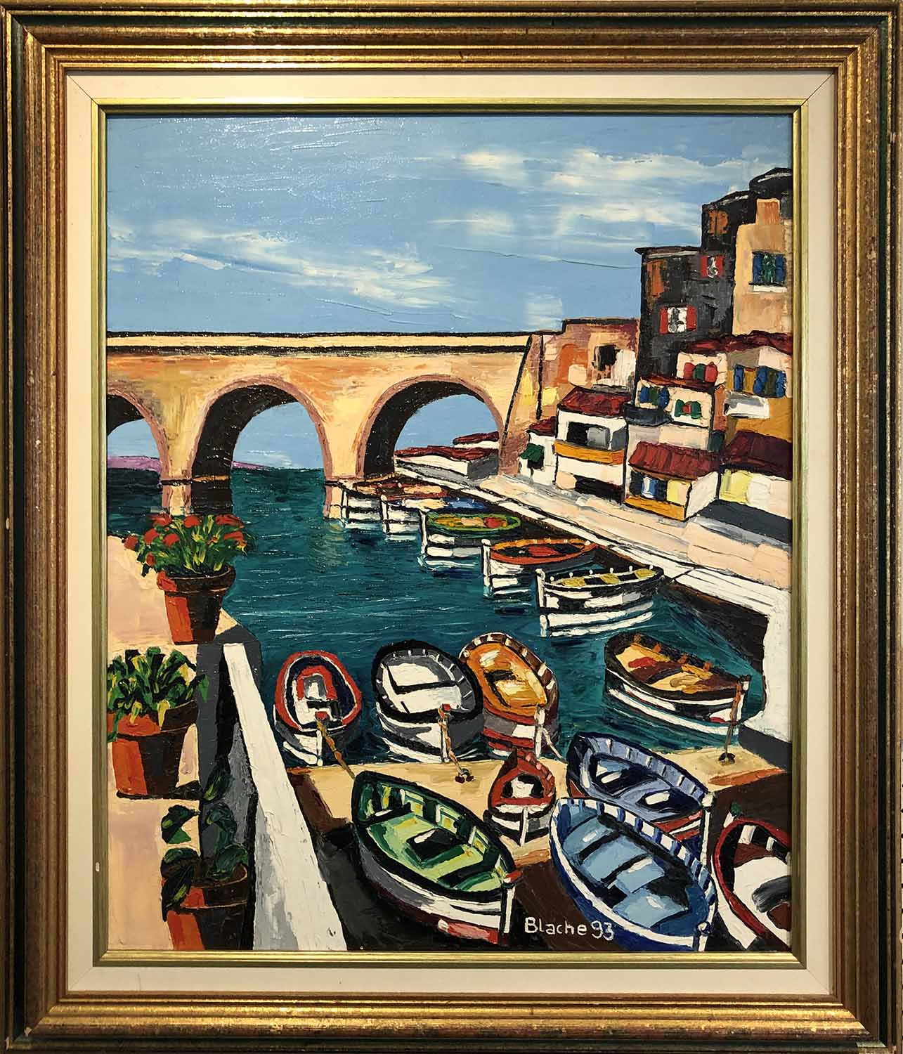 BLACHE (20th century France), 'Valloon de aufes, Marseilles', oil on canvas, 60cm x 49cm,