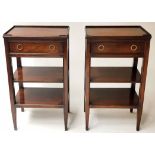 BEDSIDE/LAMP TABLES, a pair, French Directoire style mahogany with galleried top,