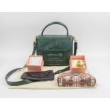 ORLA KIELY HANDBAG, patent green leather with snap front closure,