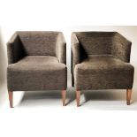 MORGAN LTD ARMCHAIRS, a pair, charcoal grey upholstered with tapering supports, 66cm W.