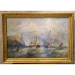 JAMES WEBB (1825-1895), 'Ships at sea', oil on canvas, 59cm x 90cm, signed and framed.