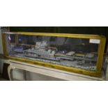 MODEL WORLD WAR II US NAVY AIRCRAFT CARRIER, perspex cased, 56cm H x 190cm x 52cm.