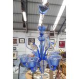 VENETIAN CHANDELIER, vintage blue Murano glass, floral and foliate design, 80cm drop.
