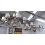 CHANDELIERS, a pair, Dutch inspired design, with pleated shades, 95cm Drop approx at largest.