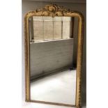 OVERMANTEL, 19th century French giltwood and gesso moulded with shell crest and beaded frame,