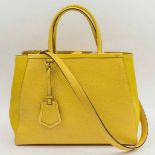 FENDI SAFFIANO LEATHER SAC 2JOURS TOTE/CROSSBODY BAG, two top handles, fabric interior,