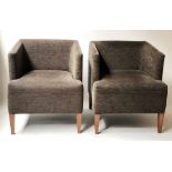 MORGAN LTD ARMCHAIRS, a pair, charcoal grey upholstered with tapering supports, 66cm W.