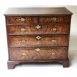 CHEST, early 18th century English Queen Anne figured walnut with two short above three long drawers,