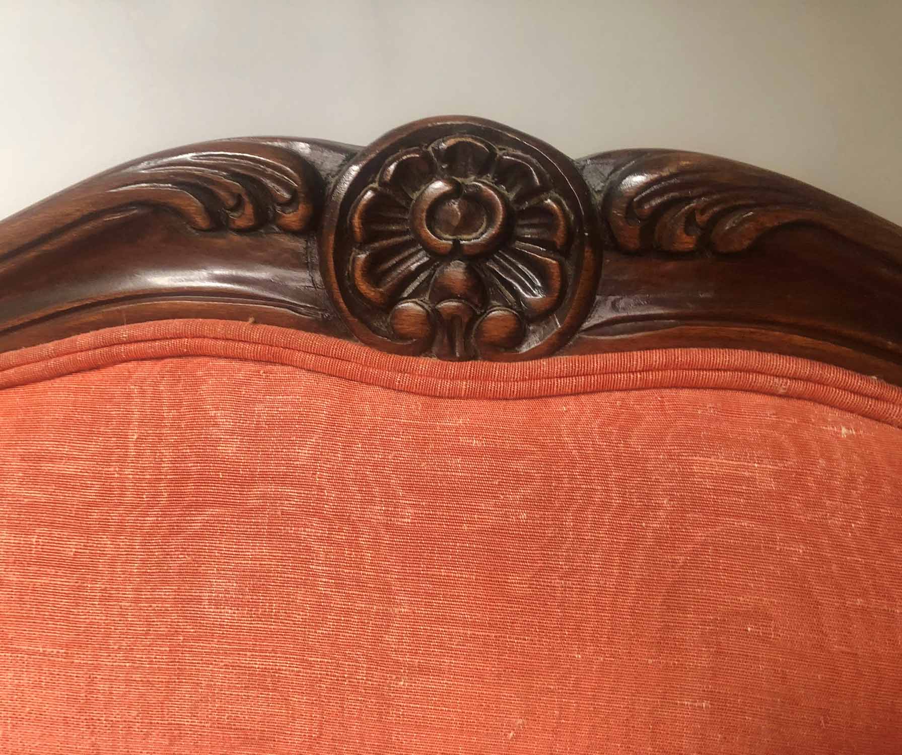BERGERE, Louis XV style carved mahogany with noiré silk upholstery and cabriole front supports, - Image 2 of 4
