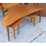 BOOMERANG NEST OF TABLES, a set of three, 1960's Danish, 95cm x 52cm x 43cm.