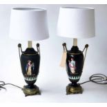 TABLE LAMPS, a pair, Greek Neo Classical style ceramic and gilt metal mounted, 64cm H.