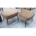 FOOTSTOOLS, a pair, vintage 1950's Italian in later grey velvet upholstery, 54cm x 44cm x 38cm.