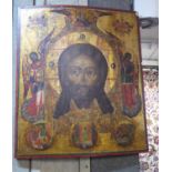 RUSSIAN ICON 'Saviour made without Hands', tempera, gilt and gesso, 70cm x 61cm.