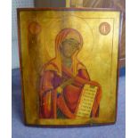 RUSSIAN ICON 'St Anne', tempera, gilt and gesso on wood, 53cm x 45cm, framed.