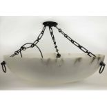 VAUGHAN ALABASTER BOWL CEILING LIGHT, with a bronze finish (shortened) hanging chain, 70cm diam.
