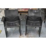 MATEO GRASSI ARMCHAIRS, a set of four, in stitched black leather, 63cm W.