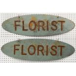 'FLORIST' ADVERTISING DISPLAY SIGNS, two, vintage metal, 75cm L.
