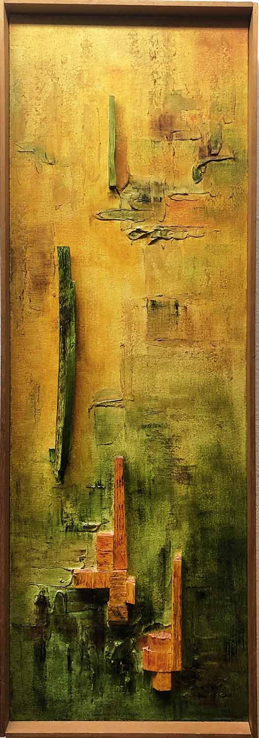 JOHN JACKSON (B.1938) FRSP, 'Abstract', mixed media 92cm x 31cm, signed and dated 1967, framed.