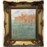 ATTRIBUTED TO BERNARD DUNSTAN 'Valetta Old Harbour', oil on board, 31cm x 25cm, framed.