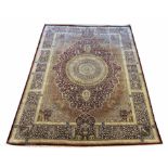 FINE PURE SILK QUM DESIGN RUG, 200cm x 150cm.