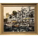 BERNARD DUFOUR (1922-2016 France), 'Puerto Banus, Marbella', acrylic on board, 45cm x 37cm,