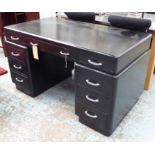 PEDESTAL DESK, mid 20th century, with later ebonised finish, 133cm x 73cm x 78cm H.