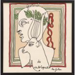 JEAN COCTEAU, Silk, plate signed 'Festival de musique', 57cm x 58cm, framed.