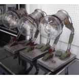 STEAM PUNK STYLE TABLE LAMPS, a set of three, with Eddison style light bulbs (battery operated),