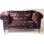 VICTORIAN CHESTERFIELD SOFA, deep button crushed velvet upholstery with turned front supports,