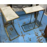 SIDE TABLES, a pair, 1960's French style, gilt metal with white marble tops, 59cm H.