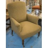 ARMCHAIR, Napoleon III style beech in check wool upholstery on castors, 80cm W.