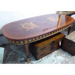 DINING TABLE, Italianate walnut and marquetry, oval extendable with one leaf,