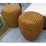 BARREL STOOLS, a pair, 1970's Italian inspired, gilt finish, 47cm H.