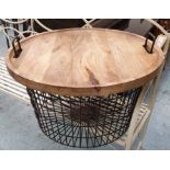 LOG BASKET, contemporary country house style, wire design, with tray top.