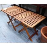 FIRMAN GARDEN SIDE TABLES, a pair, fold up design, 51cm H.