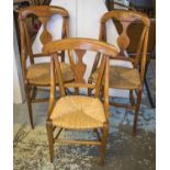 SIDE CHAIRS, a pair, Biedermeier cherrywood with rush seats and a similar child's chair.