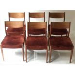 DINING CHAIRS, a set of six, Danish teak Mobler with velvet upholstered seats.