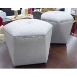 OTTOMANS, a pair, hexagonal design, 45cm x 45cm x 45cm.