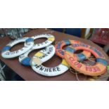 IT'S O'CLOCK SOMEWHERE AND THE OXFORD ROWING CLUB DECORATIVE RINGS, made to look like life rings,