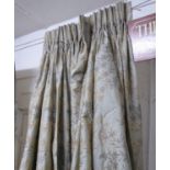CURTAINS, a pair, foliate patterned design, lined and interlined,