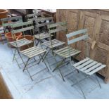 GARDEN BISTRO CHAIRS, a set of six, vintage French, fold up design, differing colours, 87cm H.