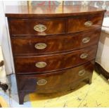 BOWFRONT CHEST, Regency mahogany in two sections with two short over three long drawers,