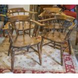 SMOKERS BOWBACK CHAIRS, a matched set of four, beechwood and elm, 67cm W.