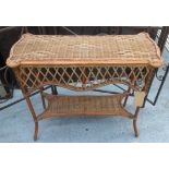 CONSOLE TABLE, Ralph Lauren style two tone rattan with cross hatch weave frieze and undertier,