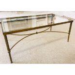 LOW TABLE, in the manner of Maison Jansen, 1970's French brass and glass, 108cm x 47cm x 41cm H.