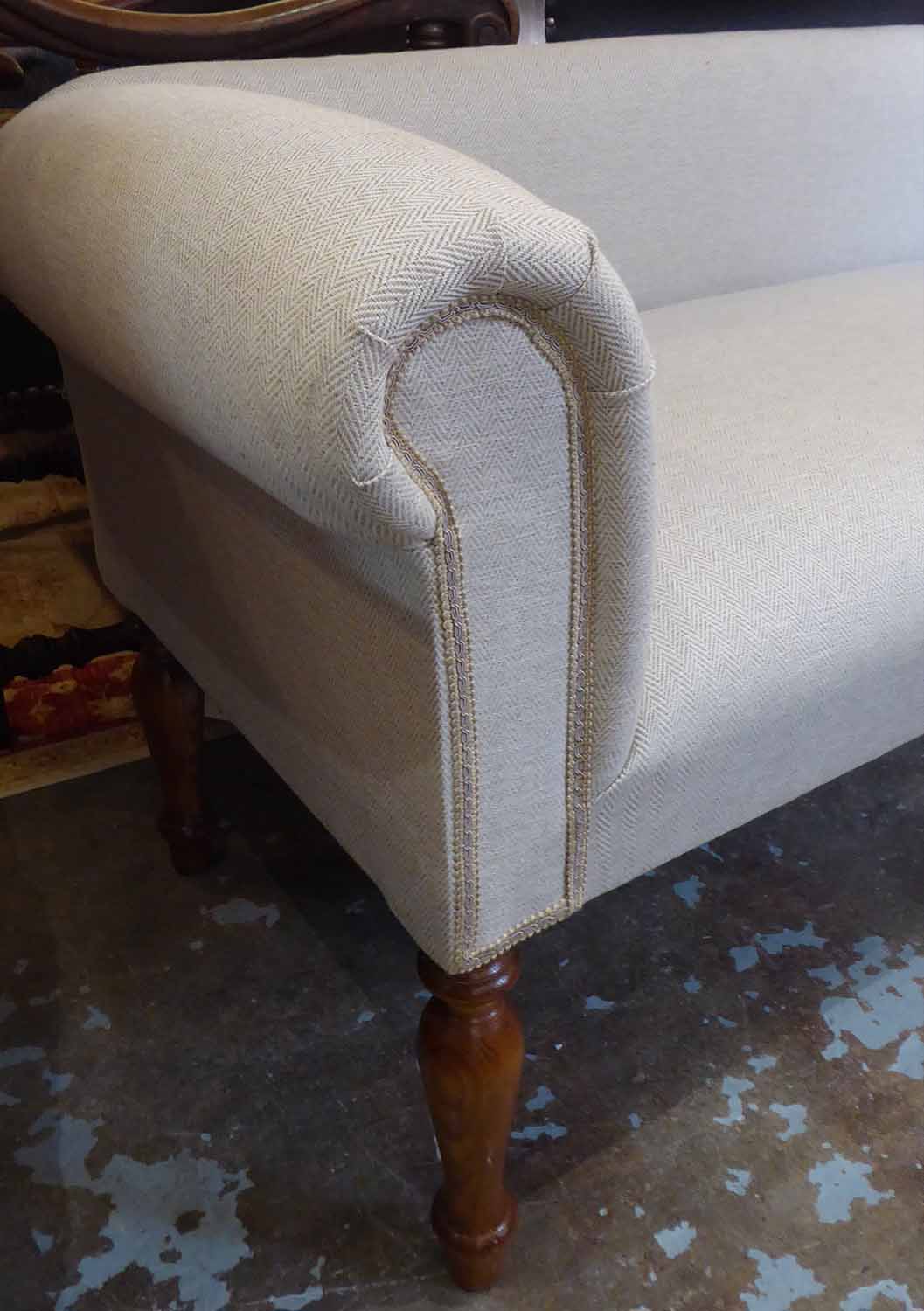 WINDOW SEAT, in the English Country House style, taupe upholstery on turned legs, - Image 2 of 2