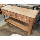 PANTRY WORK TABLE, cedar construction with two drawers, 140cm x 48cm x 76cm.
