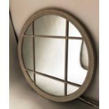 WALL MIRROR, French provincial style circular grey painted with window pane mirror, 100cm Diam.