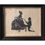 EARLY 20TH CENTURY SCHOOL, 'Romantic Couple', cut paper, 23cm x 29cm, framed.